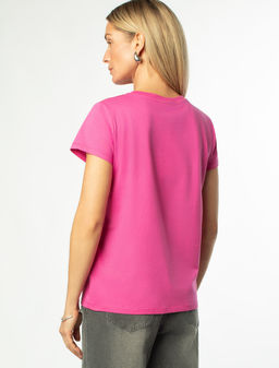 Футболка Vilatte с принтом из хлопка розовая фуксия  фото 3