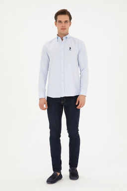 Мужская голубая базовая рубашка с длинным рукавом - U.s. polo assn фото 4