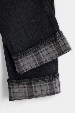 Antrasit %100 Pamuk Pa_a Ekose Detayl_ Y_ksek Bel Wide Leg Jeans TWOAW27JE00015 - Trendyolmilla фото 12