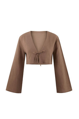 Ekru Dokuma Baglama Detayl? Crop Muslin 100% Pamuk Plaj Gomlek TBESS26GO00001 - Trendyolmilla фото 11