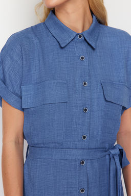 Indigo Kusakl? Cep Detayl? Mini Dokuma Gomlek Elbise TWOSS24EL00350 - Trendyolmilla фото 6