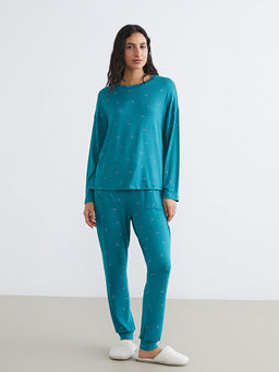 Bisiklet Yaka Desenli Kad?n Pijama Tak?m