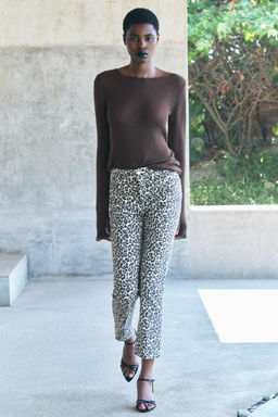ZW COLLECTION BOOTCUT CROPPED HIGH-WAIST ANIMAL PRINT JEANS