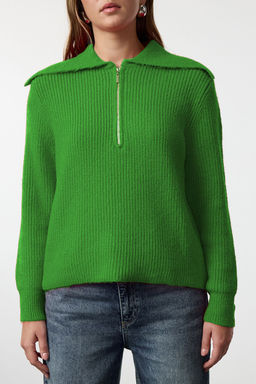 Ekru Yunlu Genis Kal?p Polo Yaka Fermuarl? Triko Kazak TWOAW25KZ00011 - Trendyolmilla фото 13