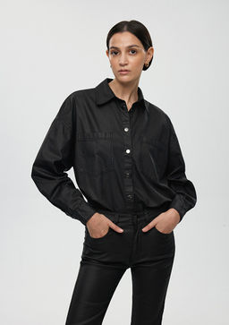 Suni Deri Oversize Siyah Gomlek