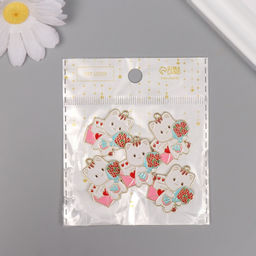 Цена за 5 шт. Декор для творчества металл, эмаль «Котик с букетом», 2.8×2.5 см