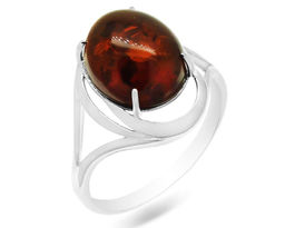 Кольцо из серебра янтарь, КП85
