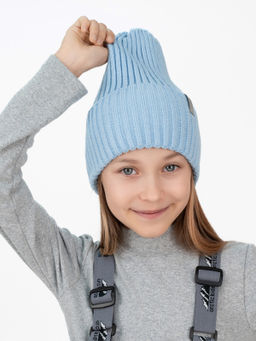 Шапка вязаная светло-голубая Ш-120 (52-54)