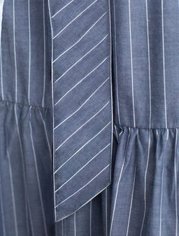 Платье в полоску А-силуэта с поясом из легкого хлопкового поплина - Vilatte фото 4