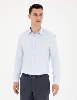 Рубашка Pierre Cardin Slim Fit с длинным рукавом светло-голубая