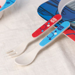 Набор детской бамбуковой посуды, 5 предметов: тарелка, вилка, ложка,стакан,миска , Трансформеры - Hasbro фото 6