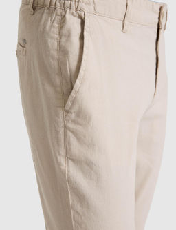 Bej Straight Fit Keten Kar___ml_ Beli Lastikli Kanvas Pantolon
