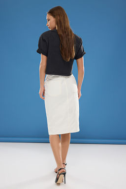 TRENDYOLMILLA Ekru Cep Detayl? Onden Dugmeli Midi Denim Etek TWOSS25ET00105 фото 5