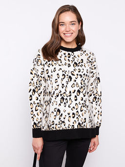 Bisiklet Yaka Desenli Uzun Kollu Hamile Triko Kazak