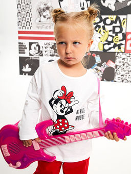 Bisiklet Yaka Uzun Kollu Minnie Mouse Bask?l? K?z Bebek Pijama Tak?m - Waikiki фото 2