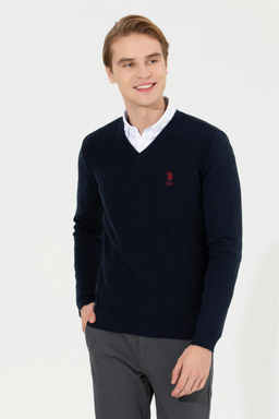 U. S. Polo Assn Мужской темно-синий трикотажный свитер с v-образным вырезом - U.s. polo assn фото 9