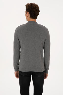 Erkek Slim Fit Yar_m Fermuarl_ Gri Melanj Basic Kazak - U.s. polo assn фото 5