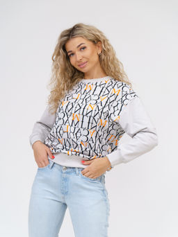 892 Свитшот "Светло-серый/буквы/оранжевый"