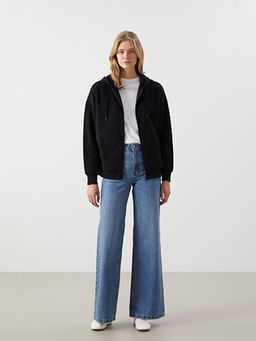 Kap??onlu Oversize Kad?n Fermuarl? Sweatshirt