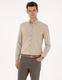 Bej Slim Fit Uzun Kollu G_mlek