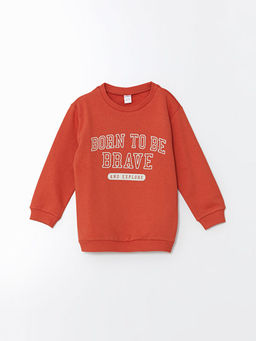 Bisiklet Yaka Bask?l? Erkek ?ocuk Sweatshirt