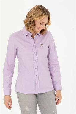 Женская сиреневая базовая рубашка с длинным рукавом - U.s. polo assn фото 3