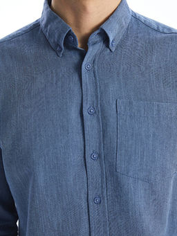 Regular Fit Uzun Kollu Keten Kar???ml? Erkek G?mlek