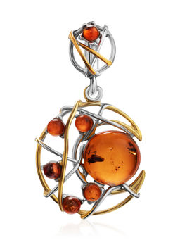 Ажурная подвеска, украшенная янтарём коньячного цвета Согдиана