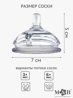Соска для бутылочки силиконовой M&B, антиколиковая, +3мес., ШГ Ø70 мм