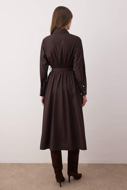 Koyu Kahverengi Kusakl? Midi Dokuma Elbise TWOAW26EL00338