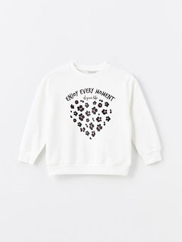 Bisiklet Yaka Bask?l? Uzun Kollu K?z ?ocuk Sweatshirt