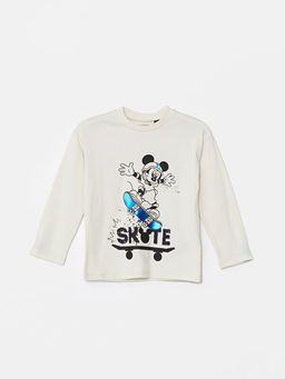 Bisiklet Yaka Uzun Kollu Mickey Mouse Bask?l? Erkek Bebek Ti??rt