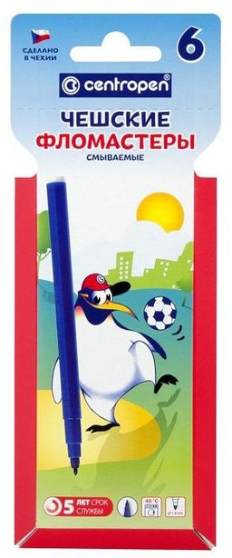 Фломастеры Centropen ПИНГВИНЫ классические 6 цв. шестигранный корпус, стандартные, конверт