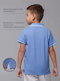 Футболка детская Поло, кор. рукав, цвет Голубой, пике, 100% х/б - 5+ фото 2