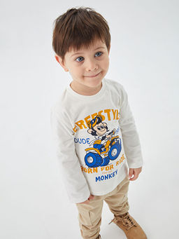 Bisiklet Yaka Nostaljik Maymun Bask?l? Erkek Bebek Ti??rt - Waikiki фото 3