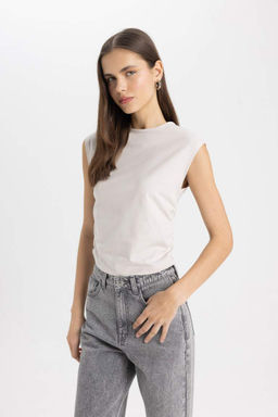 Приталенная футболка с круглым вырезом и короткими рукавами - Defacto фото 3