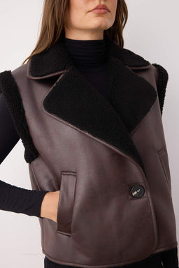 Koyu Kahverengi Regular Kal?p Pelus Detayl? Suet Yelek TWOAW26YE00001 - Trendyolmilla фото 3