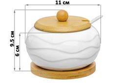 Сахарница 310 мл 11*11*9,5 см Айсберг волны + ложка + дер. крышка на дер. подставке - Elan gallery фото 2