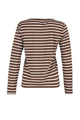 Kahverengi Cizgili Basic Bisiklet Yaka Orme T-shirt TWOAW23TS00002