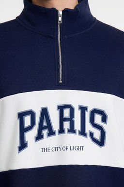 TRENDYOL MAN Zumrut Yesili Oversize/Genis City Bask?l? Renk Bloklu Dik Yaka Fermuarl? Sweatshirt TMNAW25SW00104 - Trendyolmilla фото 4