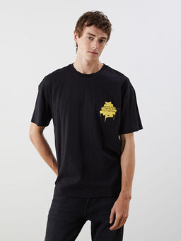 Bisiklet Yaka Bask?l? Penye Erkek Ti??rt