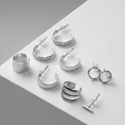 Набор серег и кафф QF «Актуальность», цвет серебро