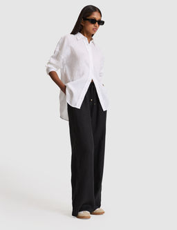 Siyah Loose Fit Keten Pantolon