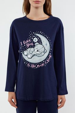 Trendyolmilla Lacivert %100 Pamuklu Ay?c?kl? ve Galaksi Bask?l? Orme Pijama Tak?m? THMAW25PT00001  фото 3