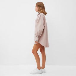 Костюм женский (рубашка, шорты) MINAKU: Oversize, серо-розовый, размер 48