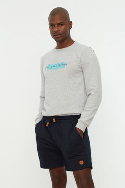 Lacivert Regular/Normal Kesim K?sa Boy PU Etiketli Lastik Belli Bagc?kl? Sort TMNSS22SR0403