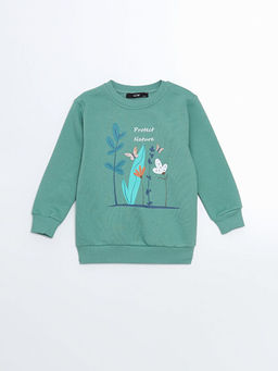 Bisiklet Yaka Bask?l? K?z Bebek Sweatshirt