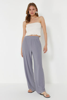 TRENDYOLMILLA Siyah Wide Leg/Rahat Kesim Yuksek Bel Esnek Orme Pantolon TWOSS23PL00129  фото 32