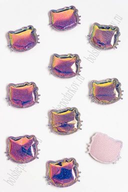 Патч глянец с блестками "Котёнок" 3*3,5 см (10 шт) SF-2971, розовый хамелеон