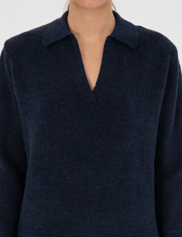 Lacivert Comfort Fit Polo Yaka Kazak